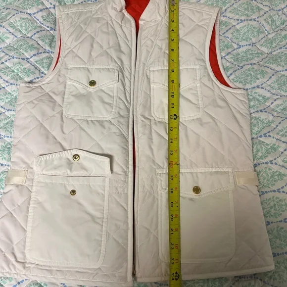 Ralph Lauren Vest- White‎ Quilted Orange Lining Full Zip Women Medium - Picture 11 of 13